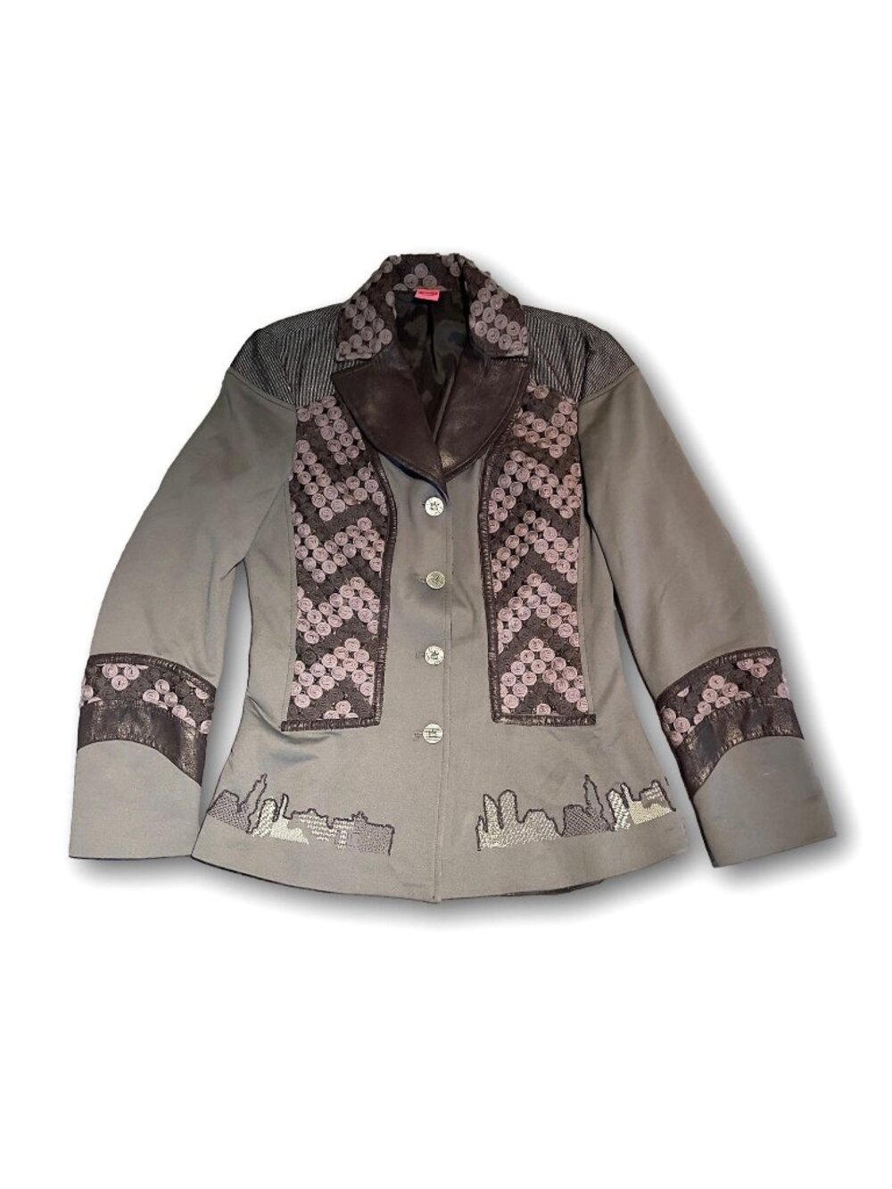 Y2K SAVE THE QUEEN Italy Embroidered Blazer Jacket Gray Mixed Media Rose L
